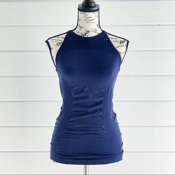 Athleta Diamond Mesh Navy Trophy Tank Top XS - Picture 2 of 8